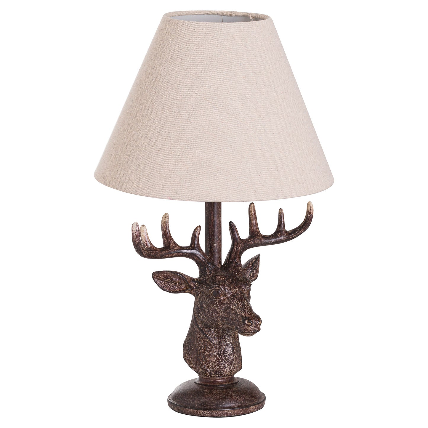 Stag Head Table Lamp With Linen Shade - HomenestUK