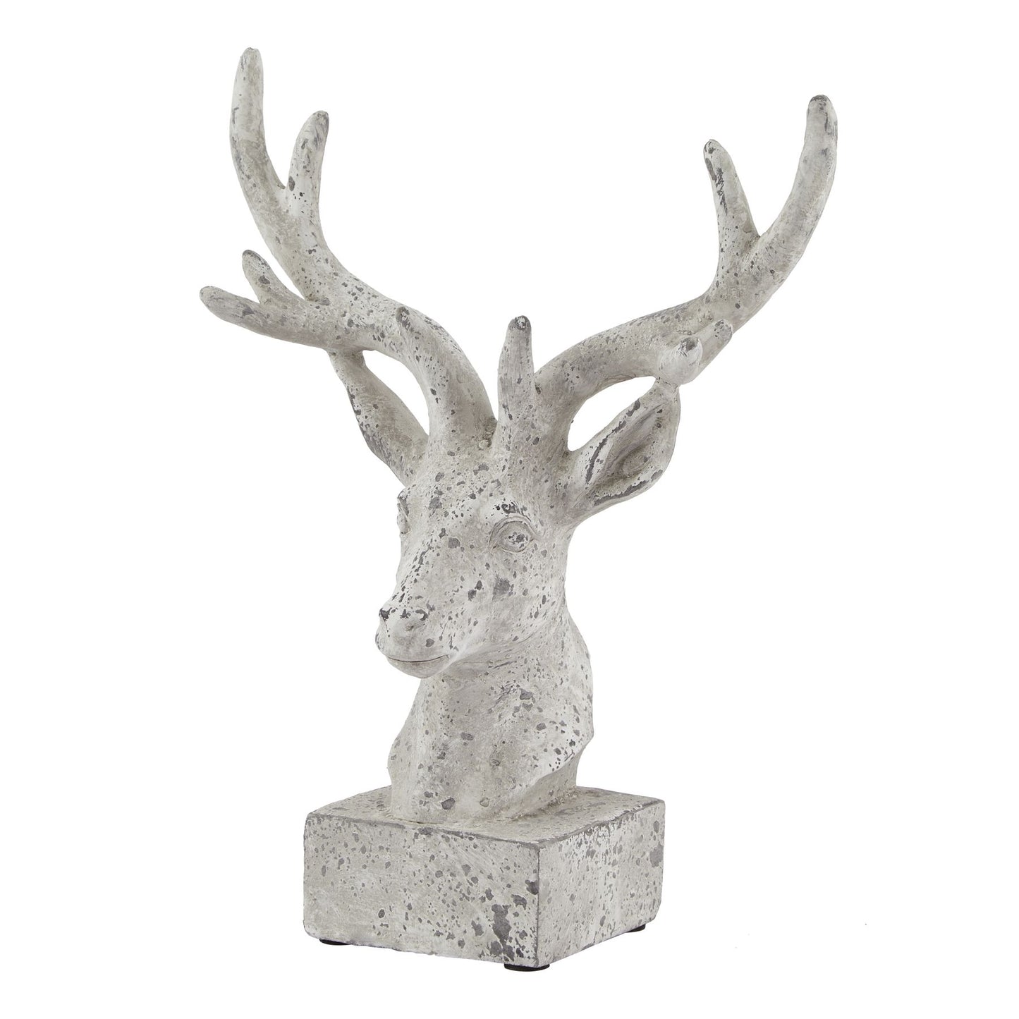 Stone effect stag ornament with detailed antlers, perfect for home decor and nature-inspired interiors.