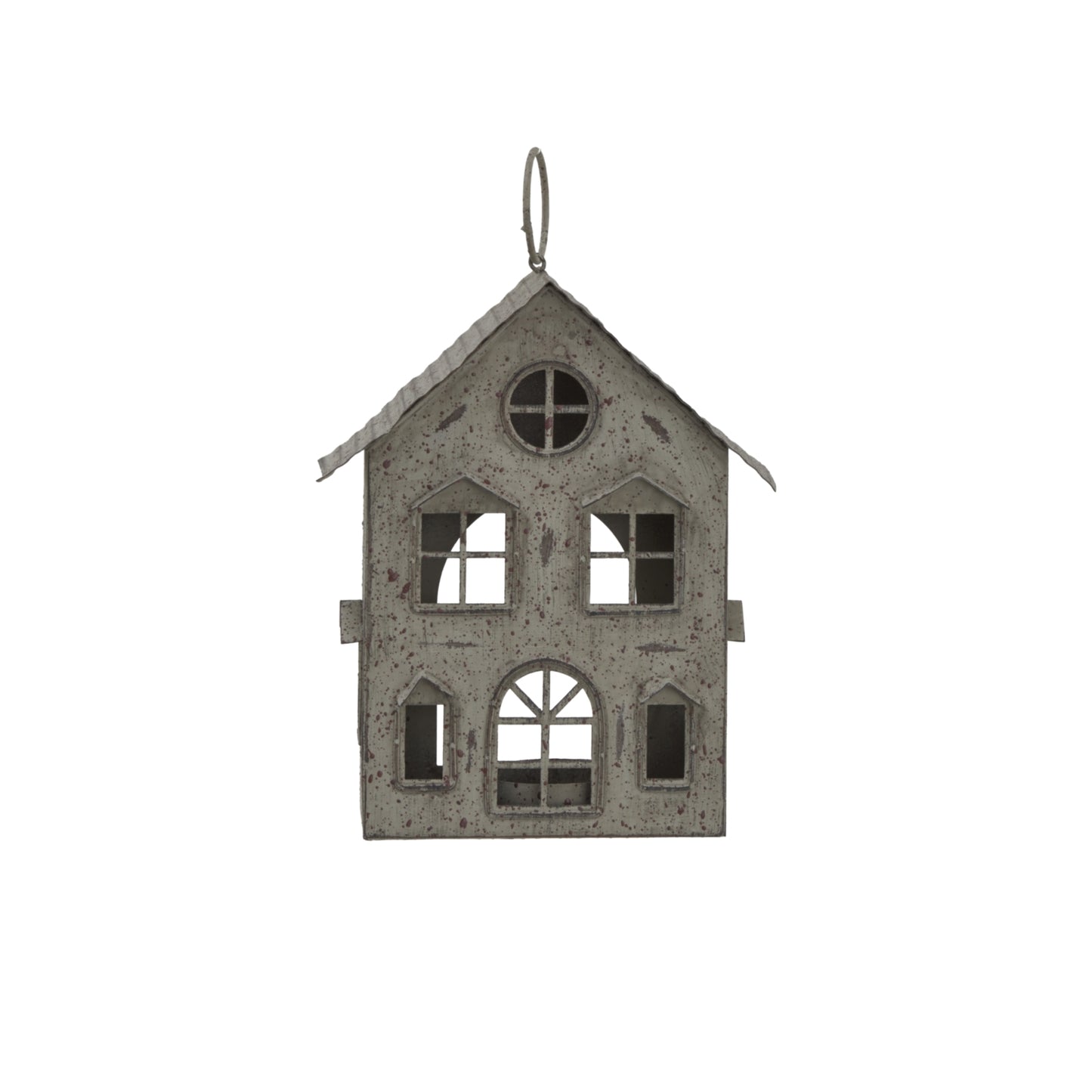 Rustic Metal Hanging House Tealight With Glass Votive