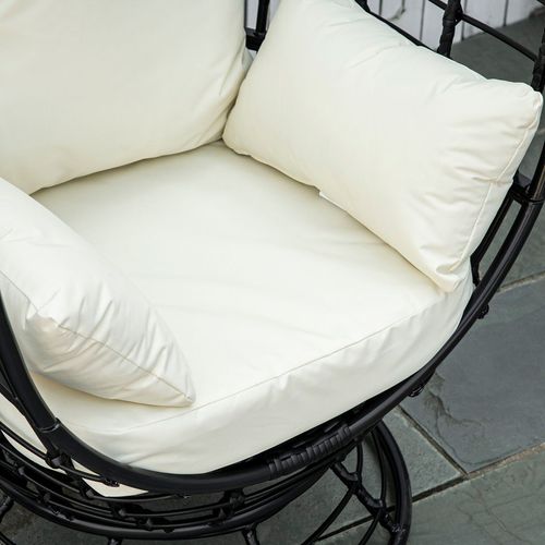 360 Swivel Egg Chair Rattan Outdoor Chair with Cushion for Patio Black