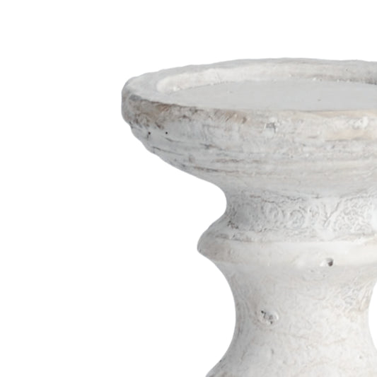 Large stone candle holder with intricate texture and white finish, perfect for modern and traditional decor.