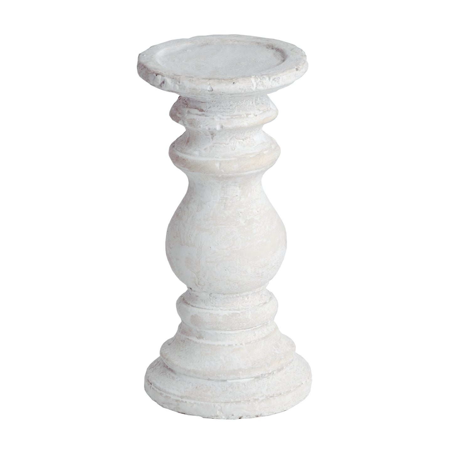 Small stone-effect candle holder with textured surface for contemporary and rustic decor.