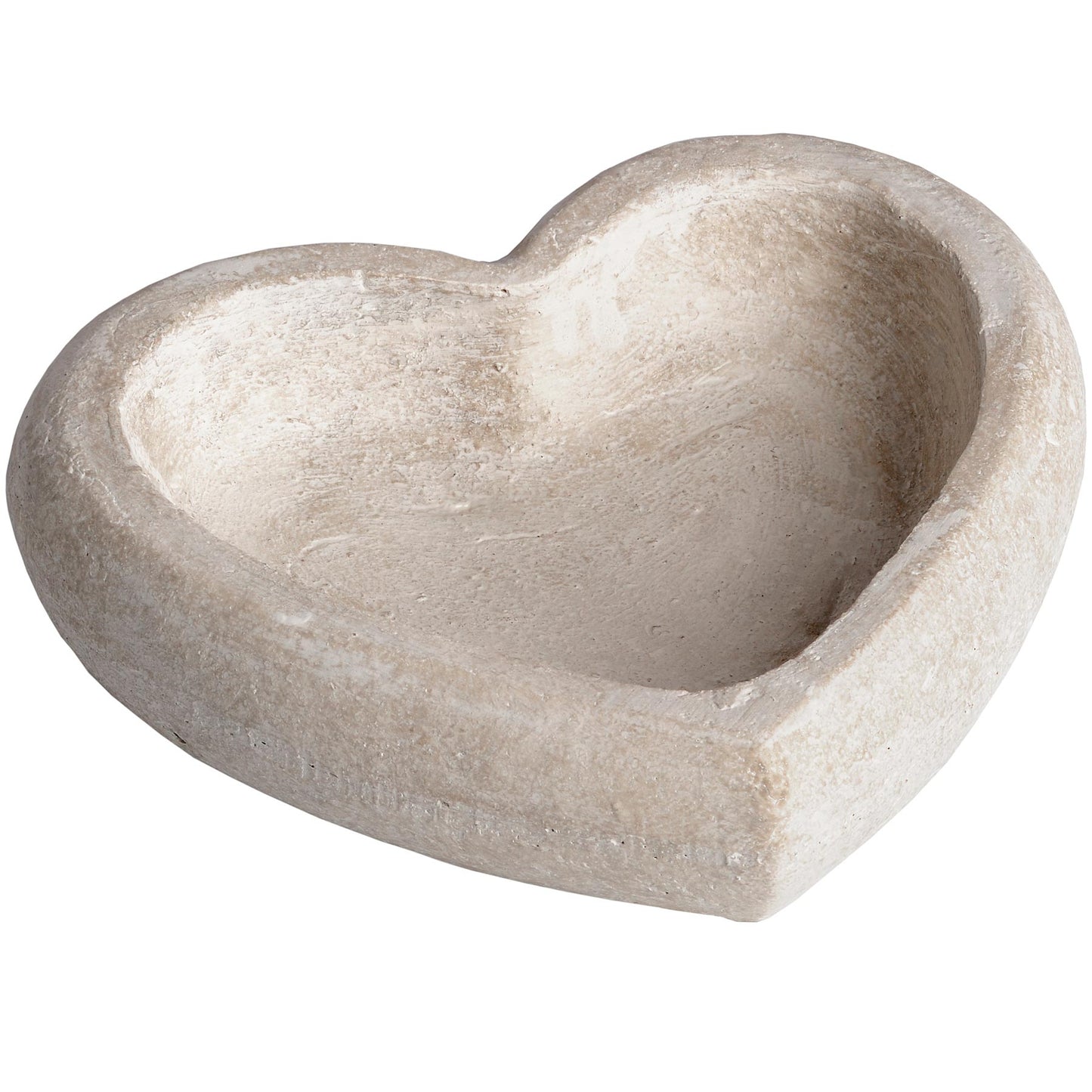 Deep Stone Heart Dish, rustic stone vessel with antiqued finish, ideal for decorative displays or catchalls.