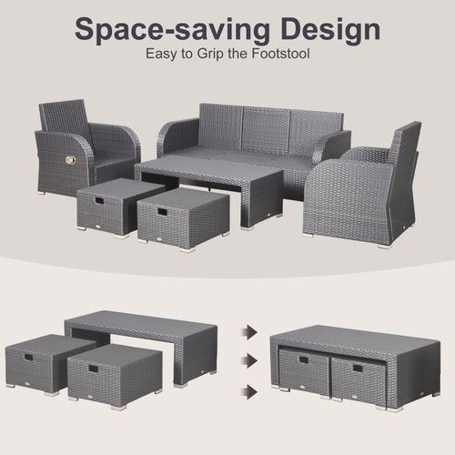 Rattan 7-Seater Outdoor Garden Rattan Furniture Set w/ Recliners Grey