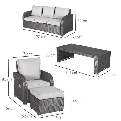 Rattan 7-Seater Outdoor Garden Rattan Furniture Set w/ Recliners Grey