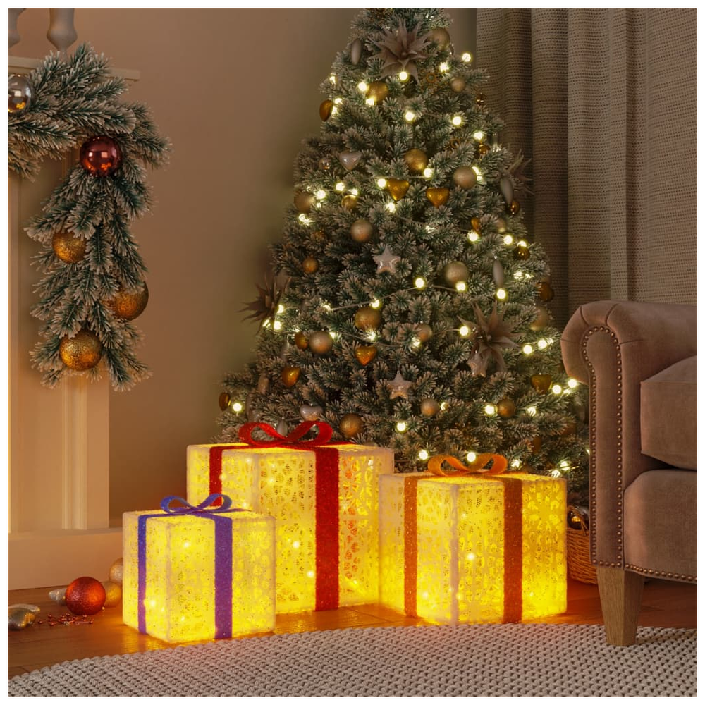 Christmas Boxes 3 pcs 64 LEDs (with lights warm white)