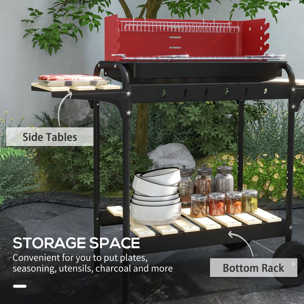 Outsunny Charcoal Barbecue BBQ Grill Trolley W/ 5-level Grill Height Ash Catcher