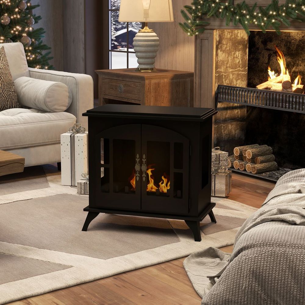 HOMCOM Ethanol Fireplace Stove Freestanding Bioethanol Fire w/ 0.9L Tank Black