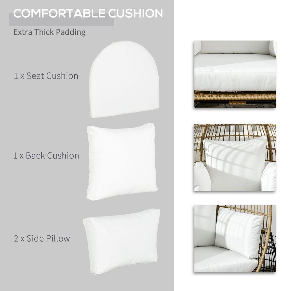 Outsunny Round PE Rattan Outdoor Egg Chair w/ Padded Cushions for Garden, Khaki