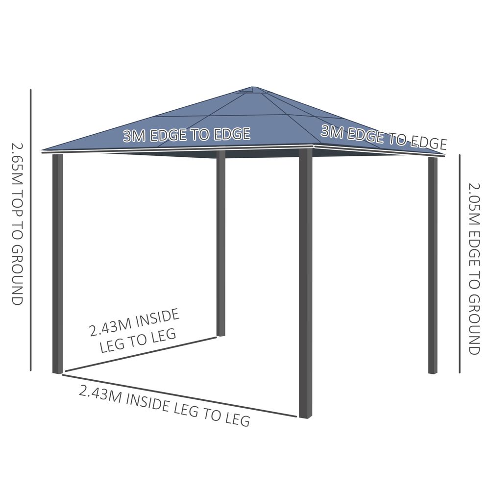 PC Aluminium Hardtop Gazebo with Curtains and Netting 3 x 3m