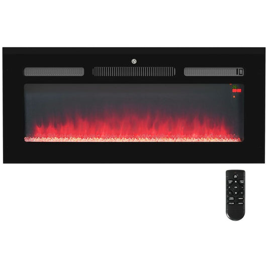 102cm Electric Fireplace Recessed and Wall Mounted Electric Fire Black