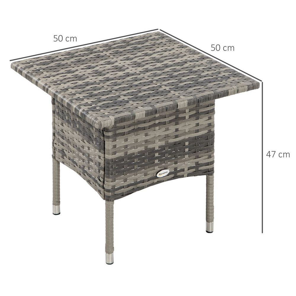 PE Rattan Outdoor Coffee Table, Rattan Side Table for Patio, Garden, Mixed Grey
