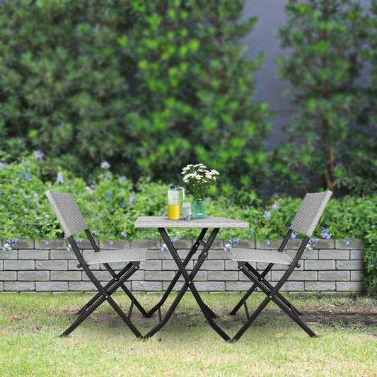 3 PCs Outdoor Rattan Garden Bistro Table & Chairs Set