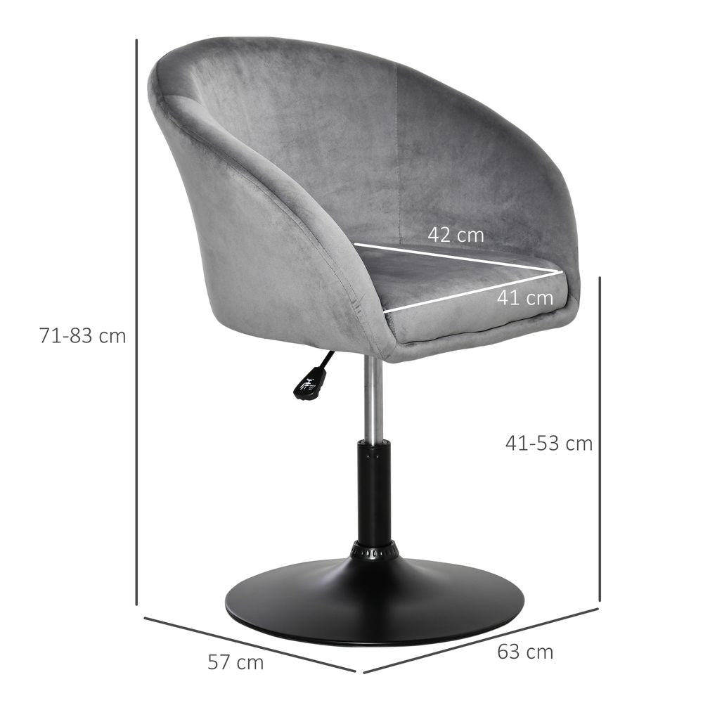 HOMCOM Swivel Bar Stool Fabric Dining Chair Dressing Stool Tub Seat Grey