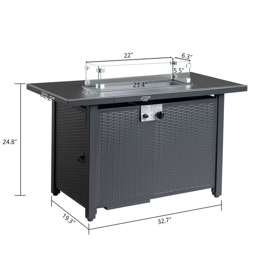 43-Inch Fire Table,50000 BTU Gas Firepit with Volcanic Stone Black