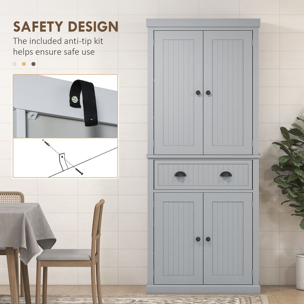 HOMCOM Freestanding Kitchen Storage Cabinet Drawers Cupboards Shelves Grey