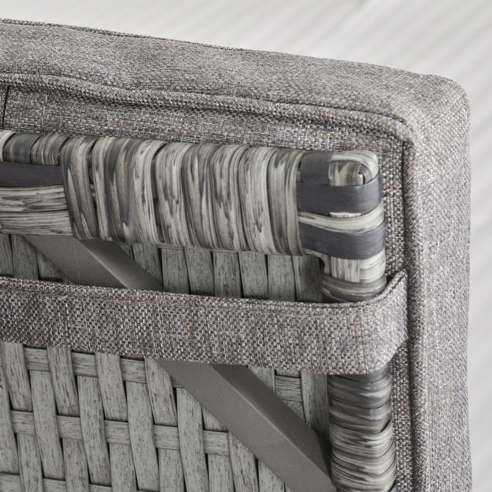 3 Pcs Rattan Chaise Lounge Sofa Set Bistro & Cushion Mixed Grey