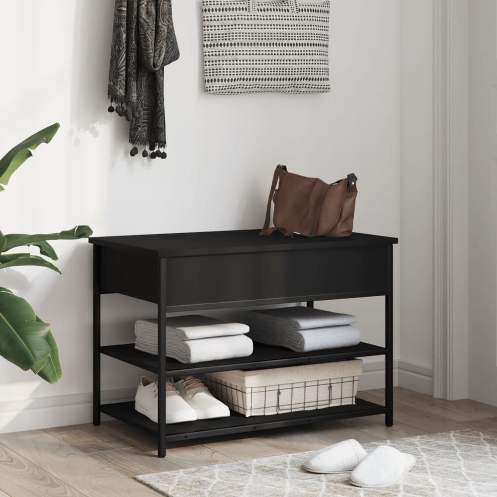 vidaXL Shoe Bench Black 70x42.5x50 cm Engineered Wood