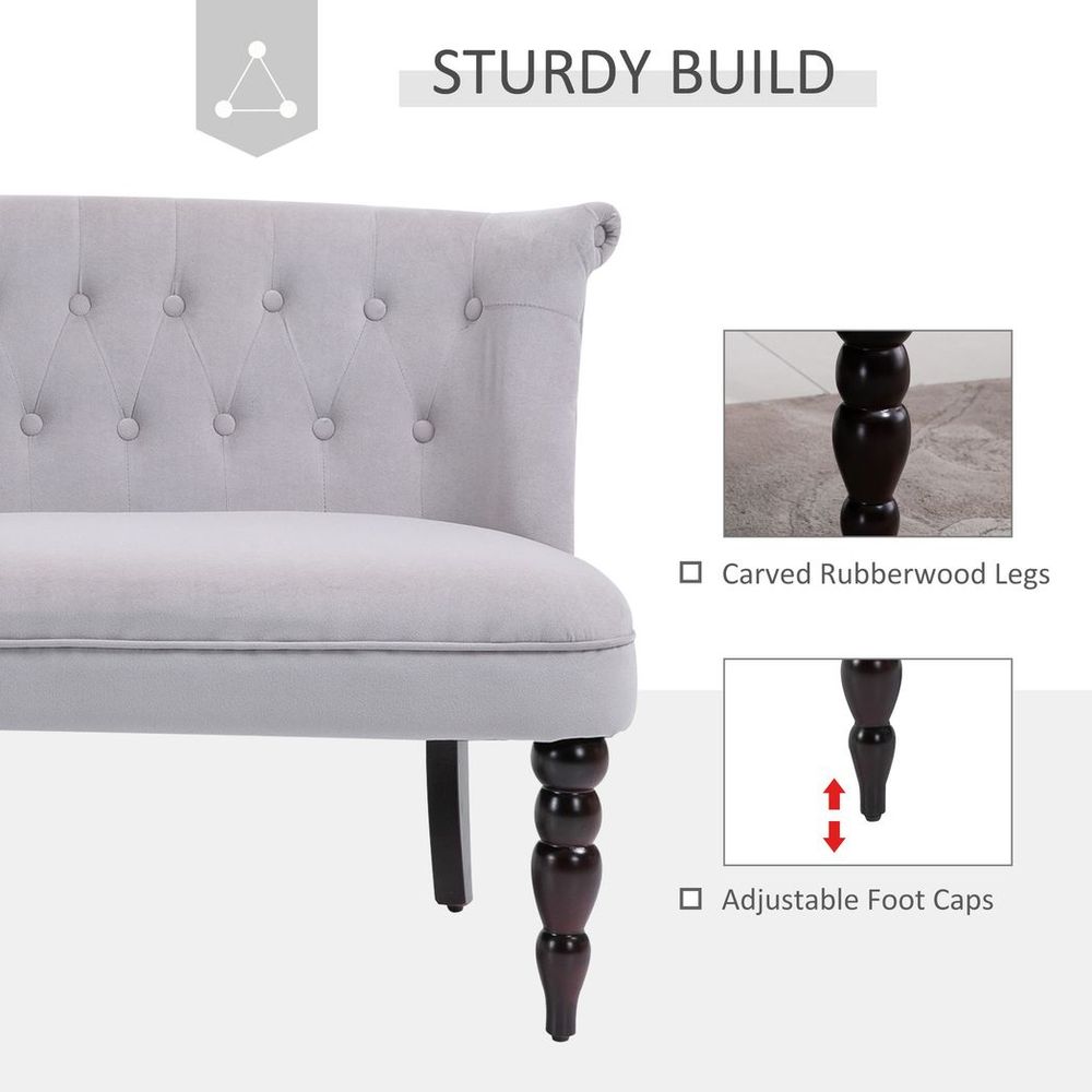 Velvet-Feel French Inspired Two-Seat Lounger Couch w/ Wood Frame Vintage