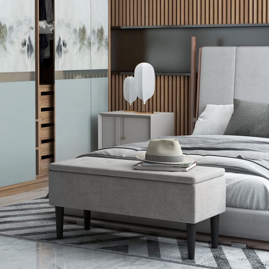 15" Ottoman Storage Box with Wooden Legs and 47L Storage Capacity, Grey