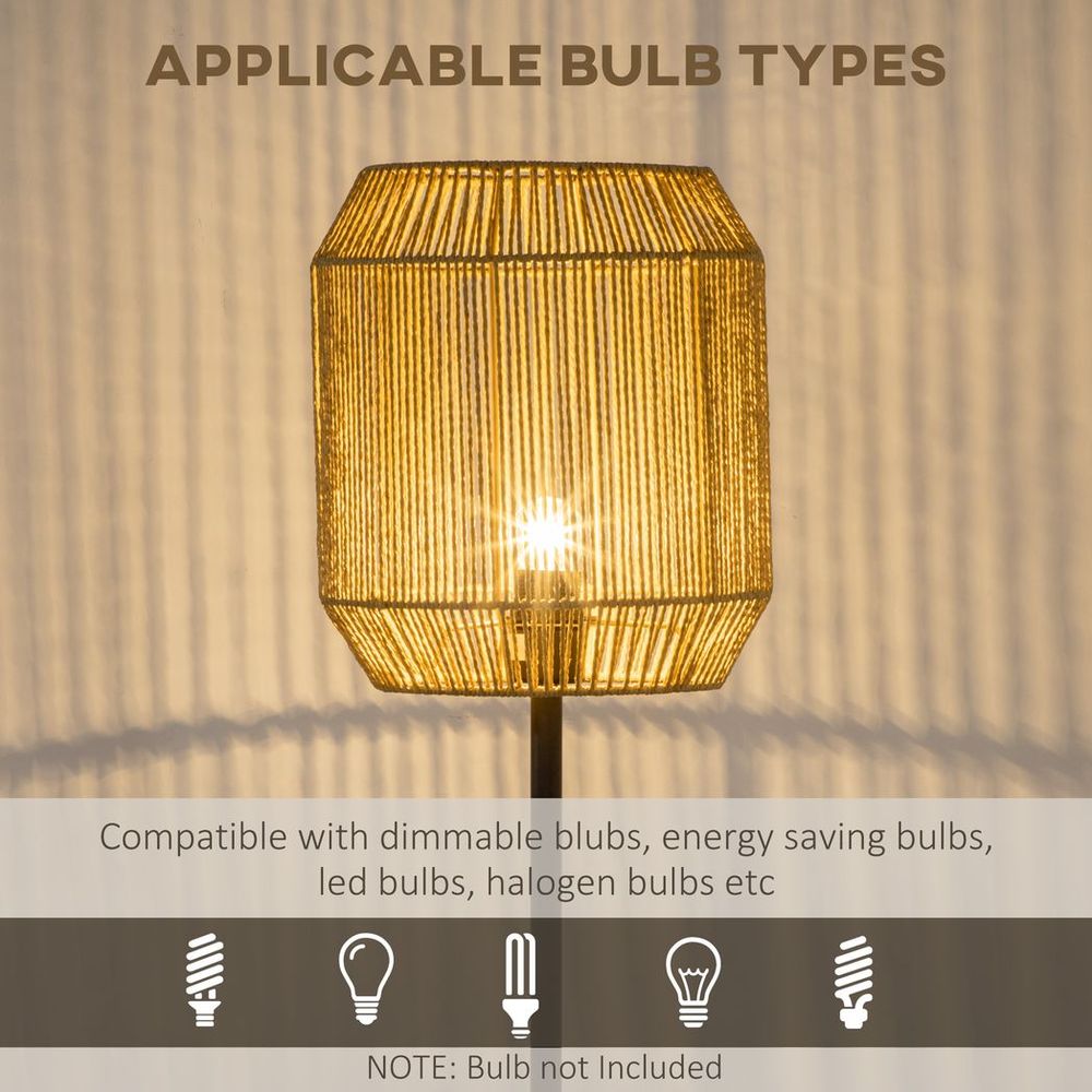 HOMCOM Farmhouse Floor Lamp for Living Room Bedroom with Rattan Wicker, Natural