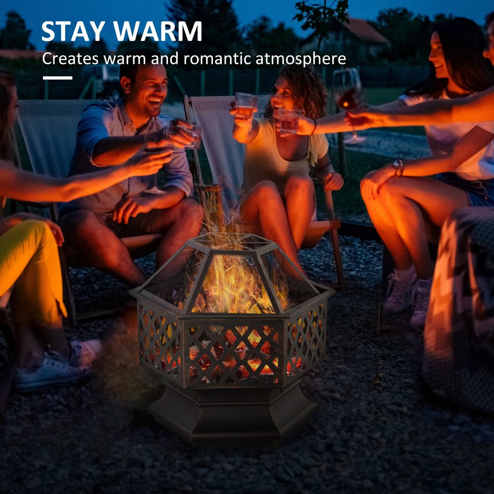 Outdoor Fire Pit with Screen Cover, Portable Wood Burning Firebowl