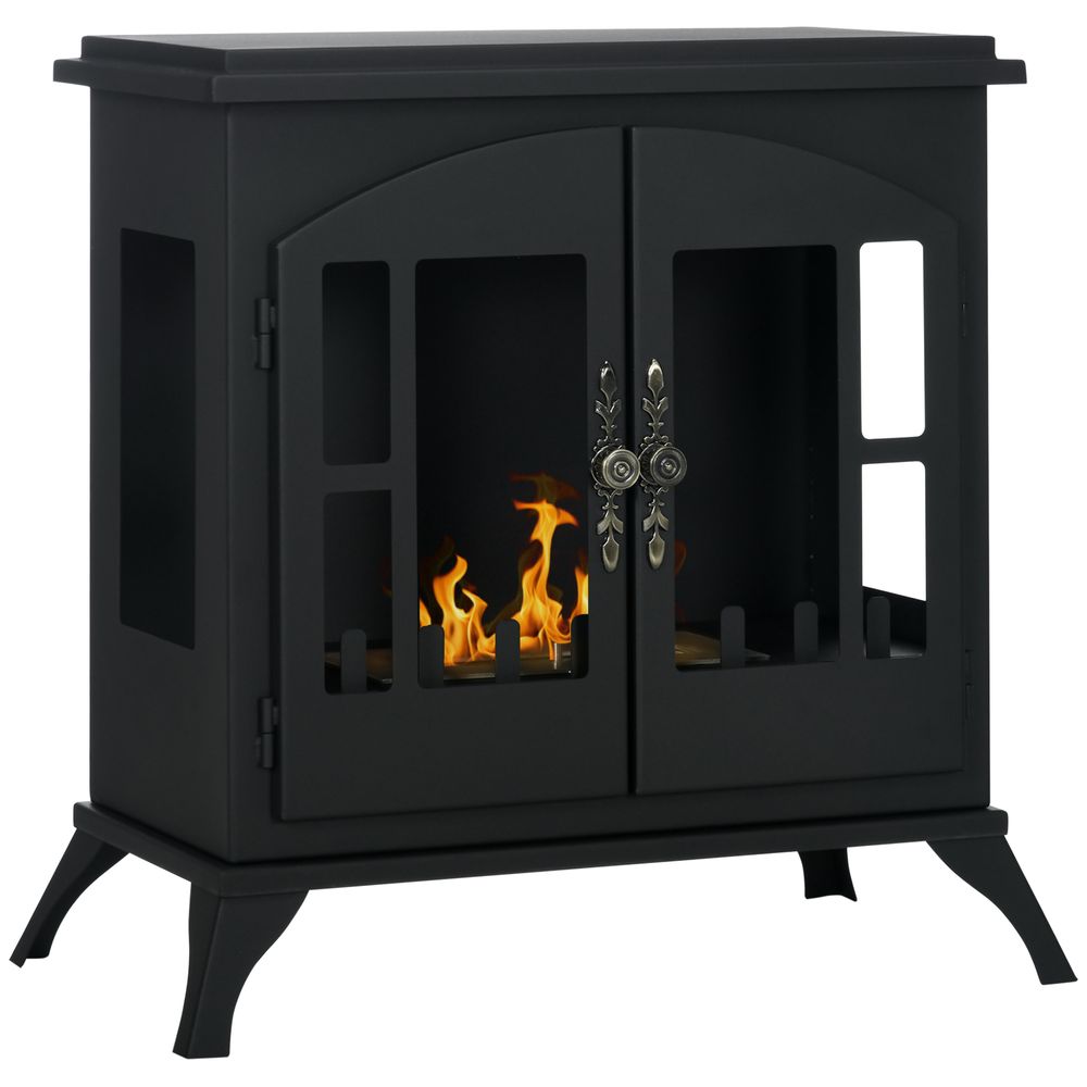HOMCOM Ethanol Fireplace Stove Freestanding Bioethanol Fire w/ 0.9L Tank Black