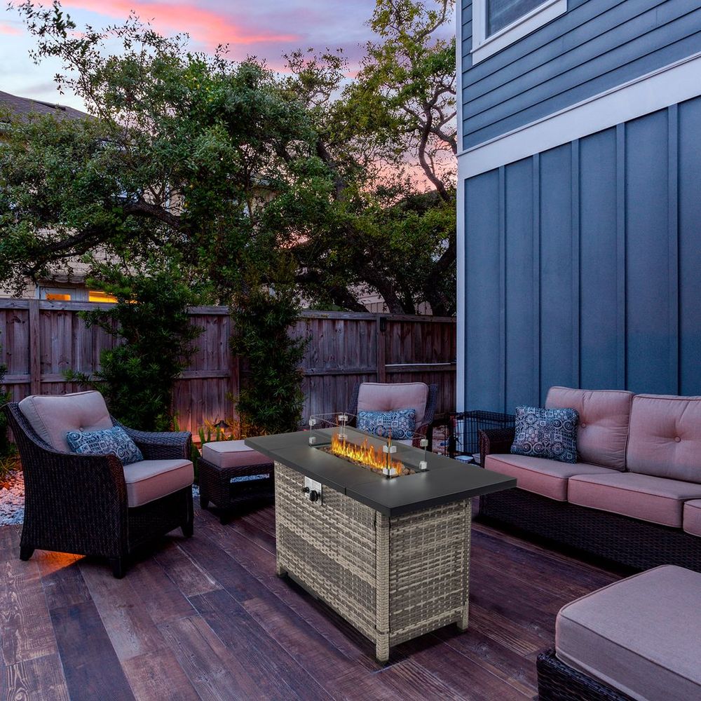 43-Inch Fire Table,50000 BTU Gas Firepit with Volcanic Stone Black