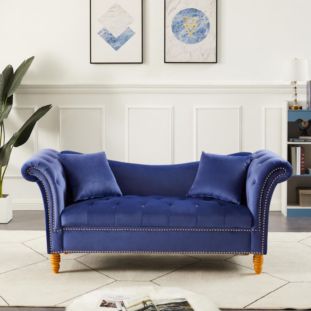 Velvet Sofa Stool with 2 Pillows in Beige