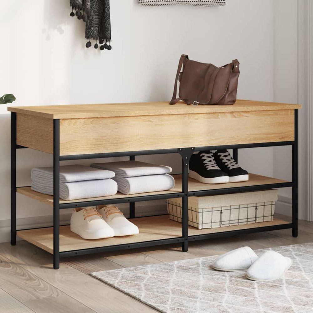 vidaXL Shoe Bench Black 70x42.5x50 cm Engineered Wood