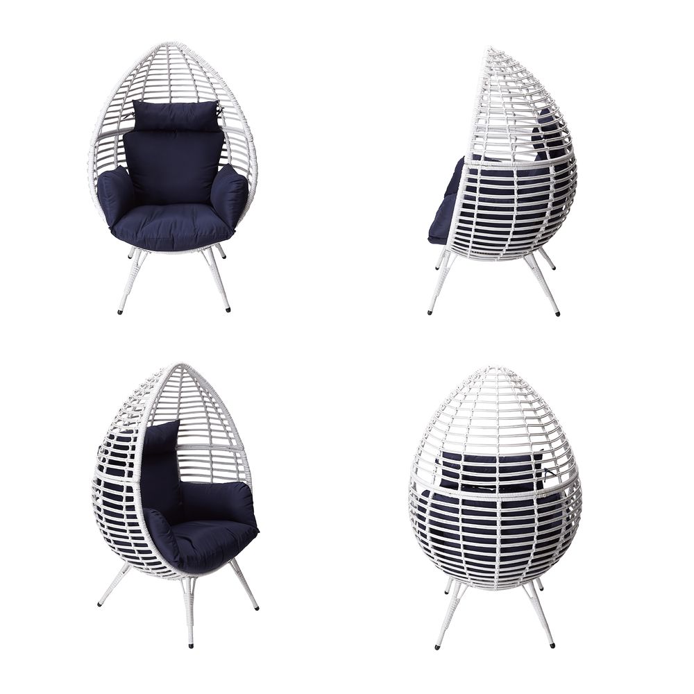 Outdoor Garden Patio Furniture Rattan Egg Chair with Cushion, White