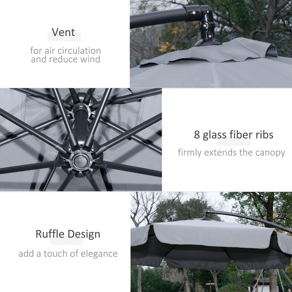 2.7mBanana Parasol Cantilever Umbrella with CrankDark Grey
