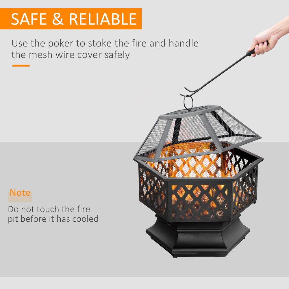 Outdoor Fire Pit with Screen Cover, Portable Wood Burning Firebowl