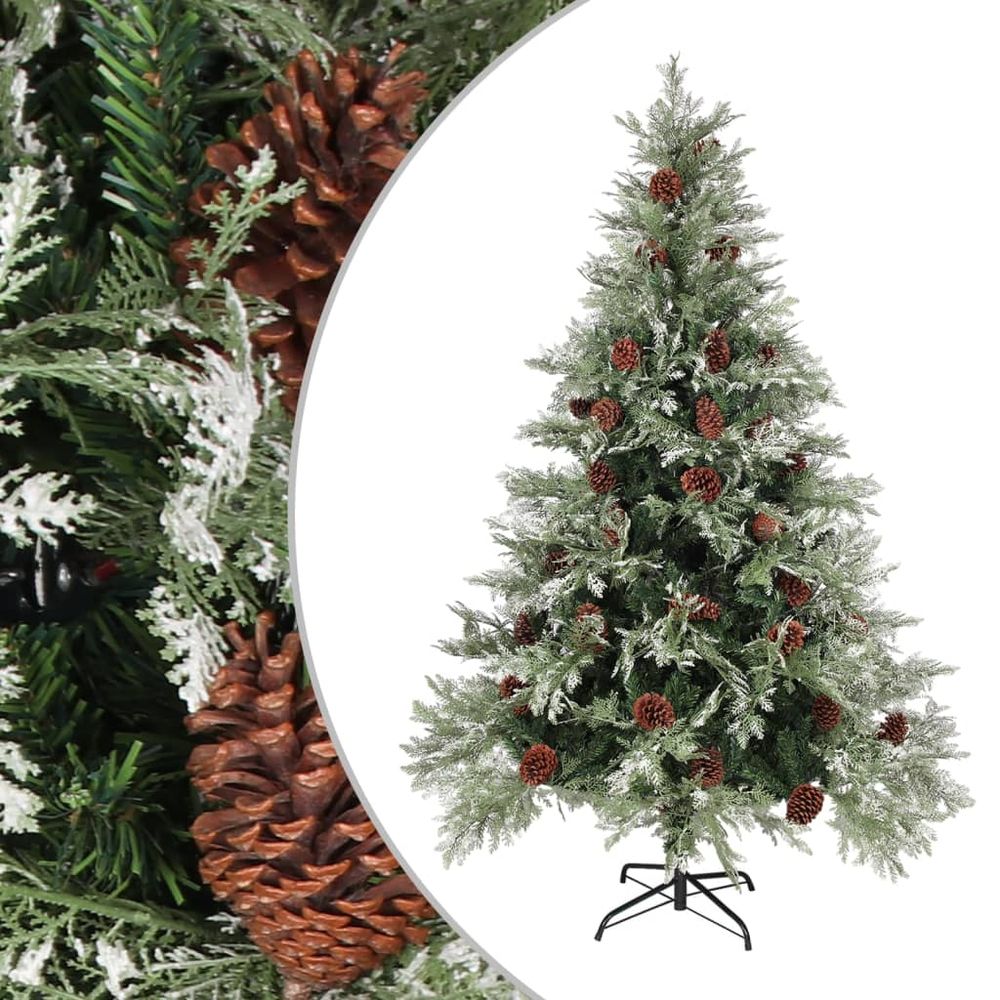 Christmas Tree with Pine Cones Green and White 120 cm PVC&PE