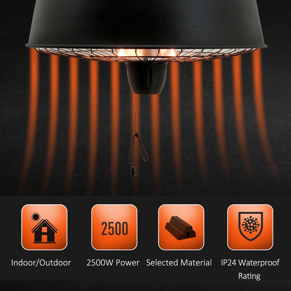 Adjustable Infrared Heater 1000/2500W Halogen Electric Light Ceiling Hanging