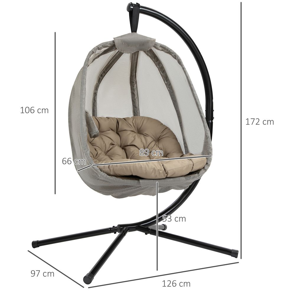 Hanging Egg Chair, Swing Hammock with Cushion and Stand, Khaki