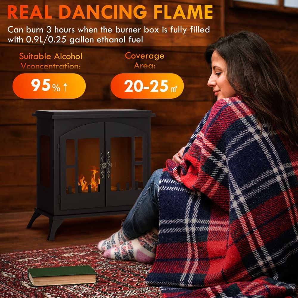 HOMCOM Ethanol Fireplace Stove Freestanding Bioethanol Fire w/ 0.9L Tank Black