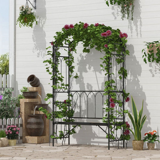 Garden Arbour Bench Plant Climbing Support Trellis Rose Vines Black Outsunny