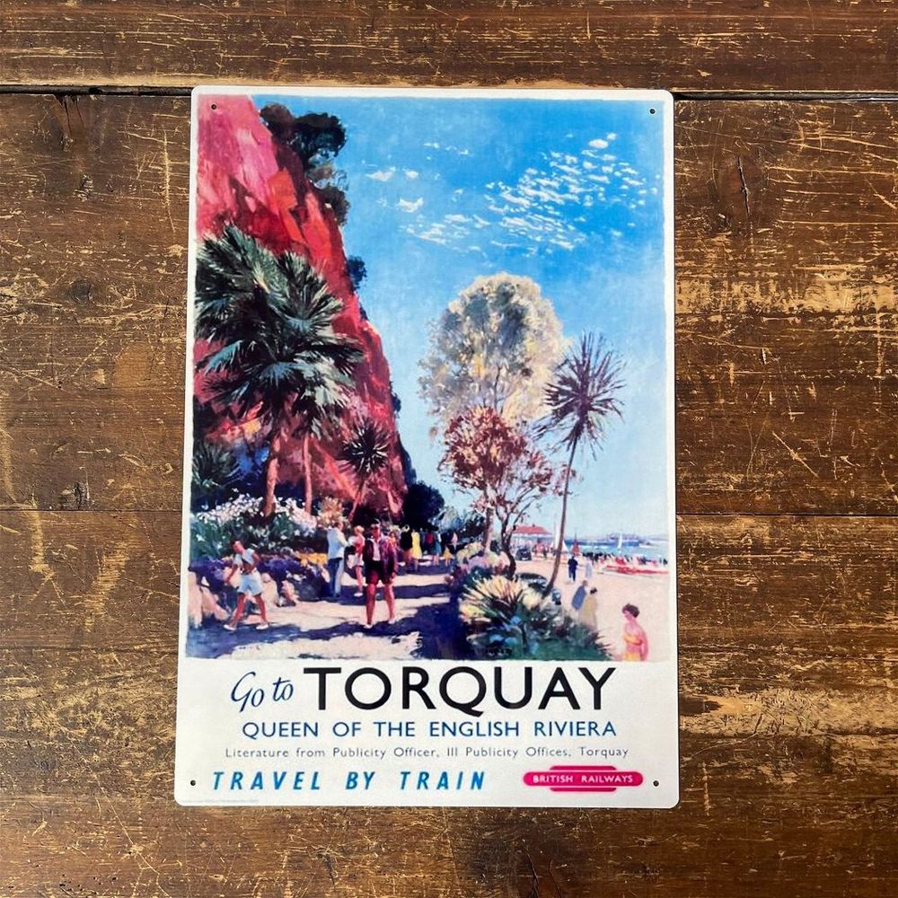 Vintage Sign British Railways Advertising Torquay Queen Of The English Riviera