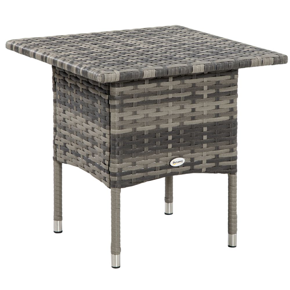 PE Rattan Outdoor Coffee Table, Rattan Side Table for Patio, Garden, Mixed Grey