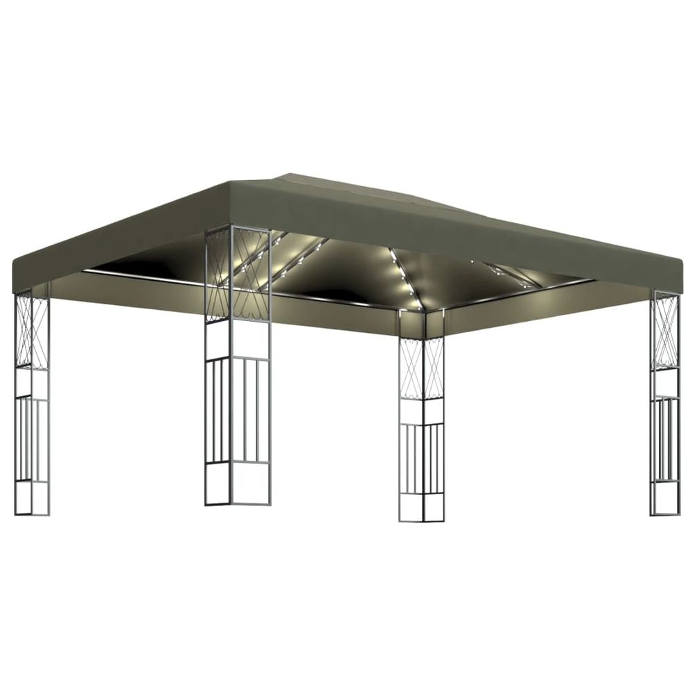 Gazebo with LED String Lights 3x3 m Cream Fabric