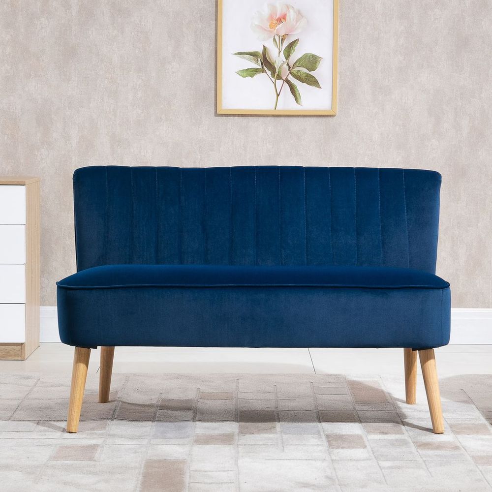 Velvet-Feel Double Sofa w/ Wood Frame Foam Padding High Back, Grey
