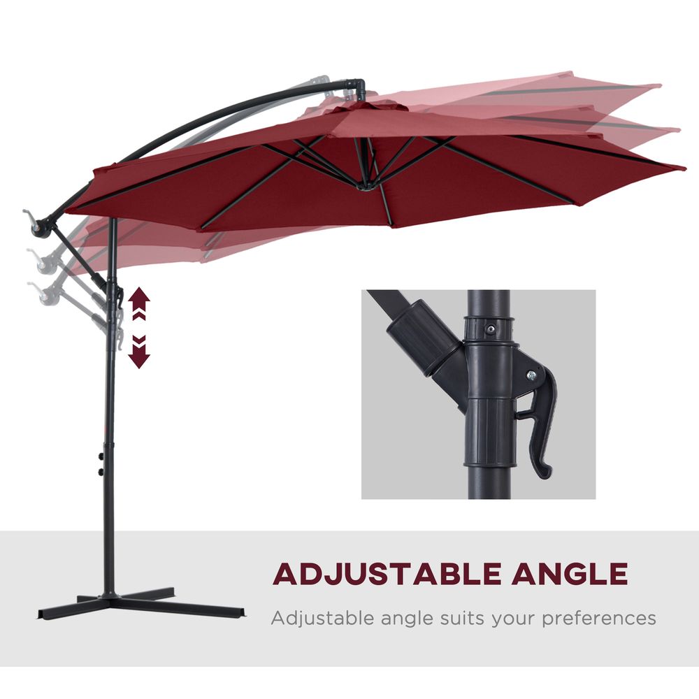 3(m) Garden Banana Parasol Cantilever Umbrella w/ Base, Wine Red Outsunny