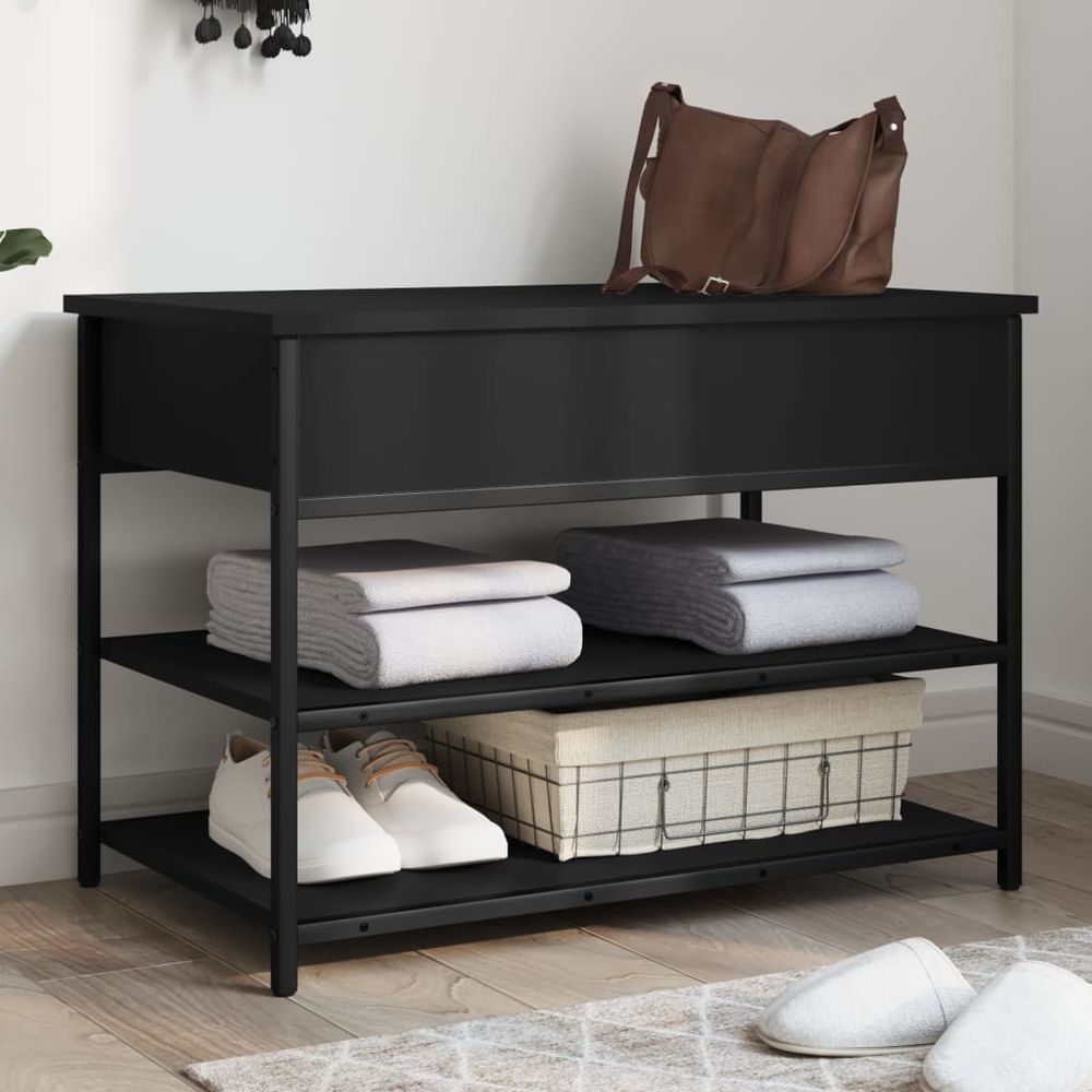 vidaXL Shoe Bench Black 70x42.5x50 cm Engineered Wood