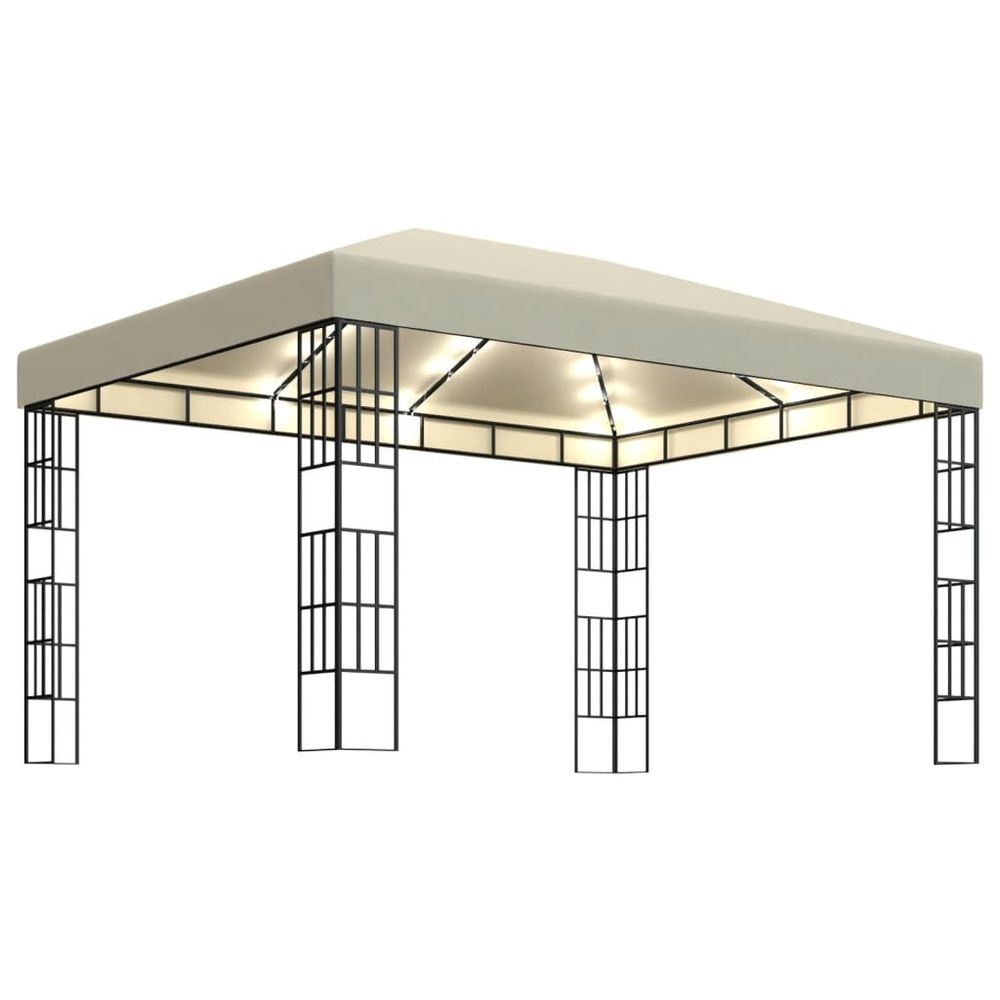 Gazebo with LED String Lights 3x3 m Cream