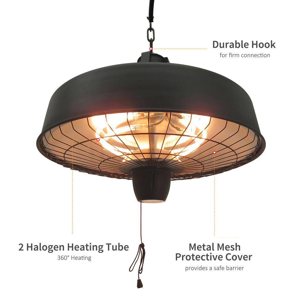 Adjustable Infrared Heater 1000/2500W Halogen Electric Light Ceiling Hanging