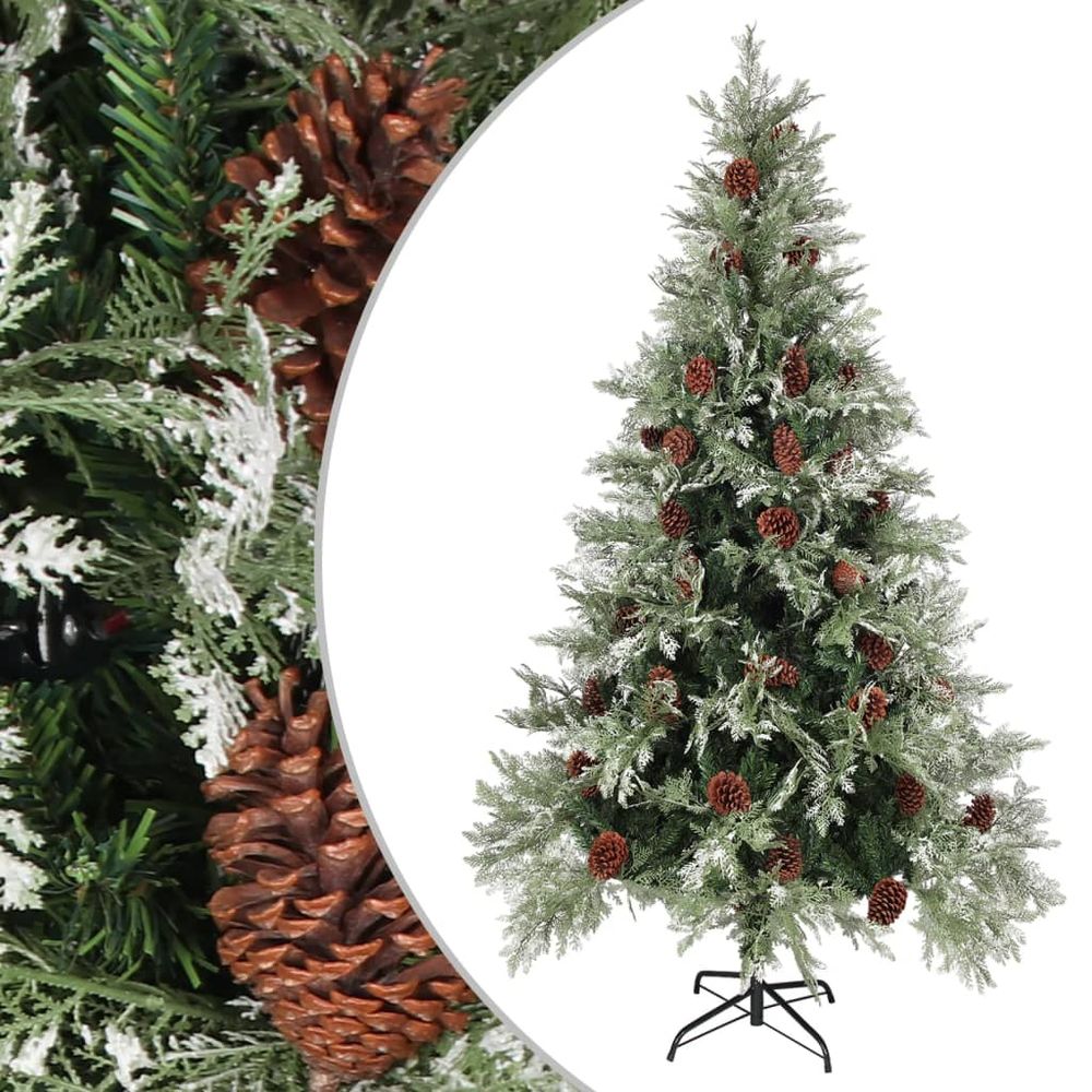 Christmas Tree with Pine Cones Green and White 120 cm PVC&PE