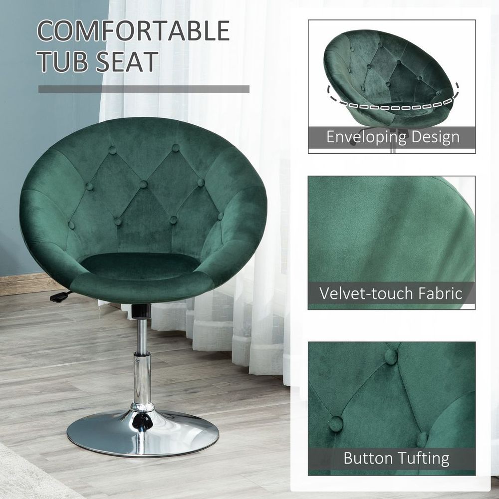 HOMCOM Swivel Dining Height Bar Stool Adjustable Armless Tub Chair Green