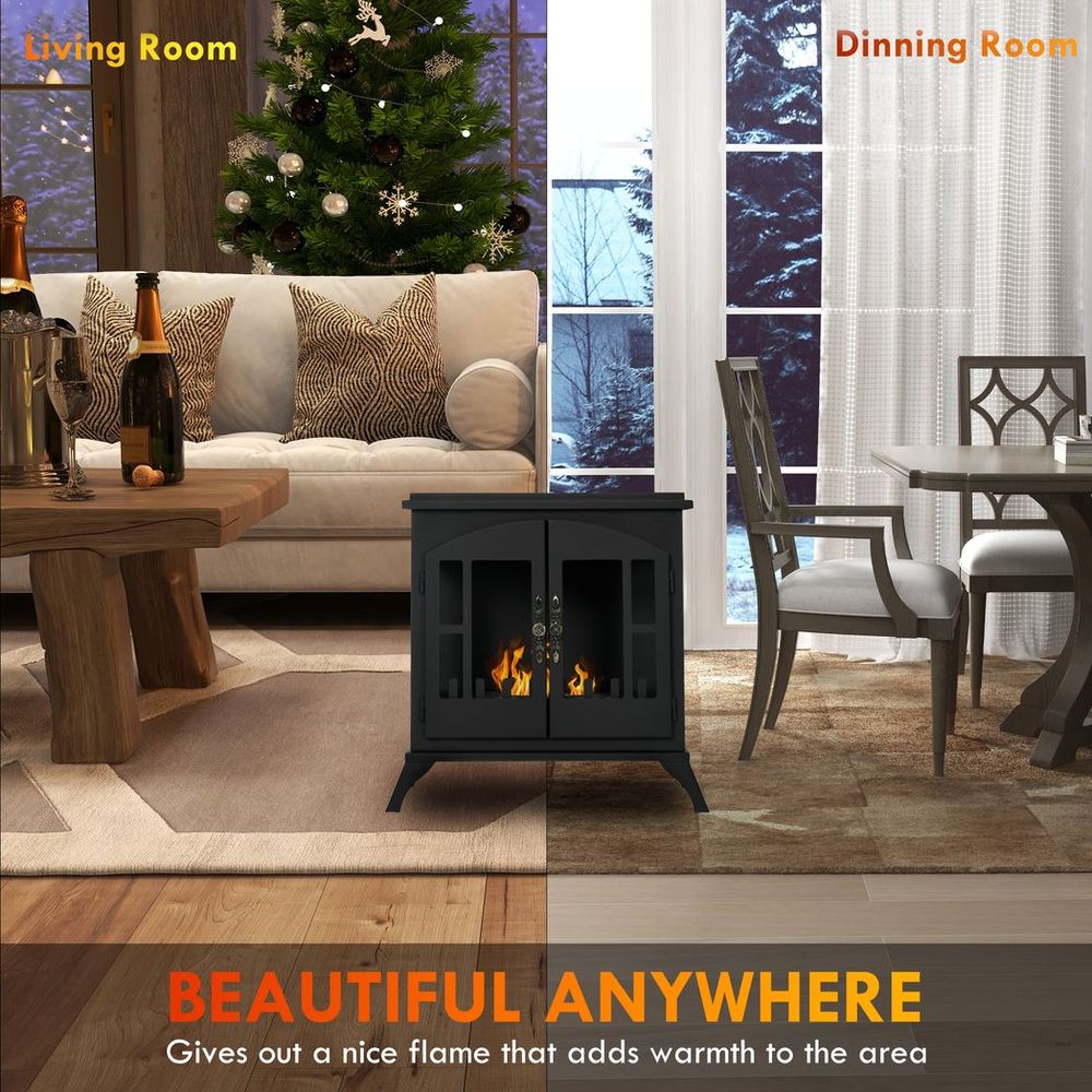 HOMCOM Ethanol Fireplace Stove Freestanding Bioethanol Fire w/ 0.9L Tank Black