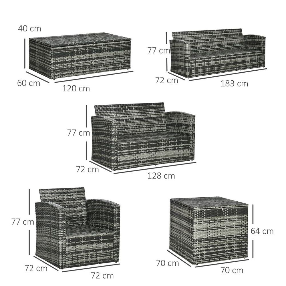 Outsunny 6 PCS Patio Rattan Sofa Set Conversation Furniture with Storage Grey